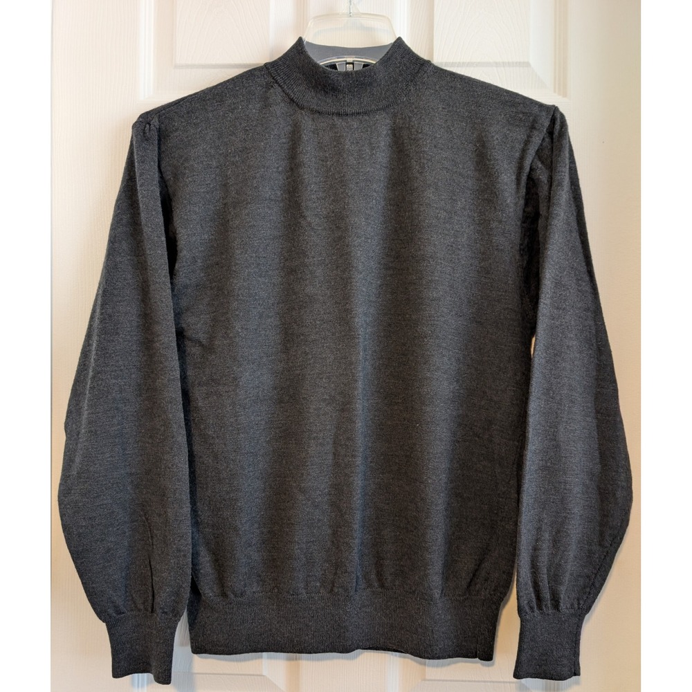 Geoffrey Beene Mens L Gray 100% Extra Fine Merino Wool Mock Neck Sweater NICE!